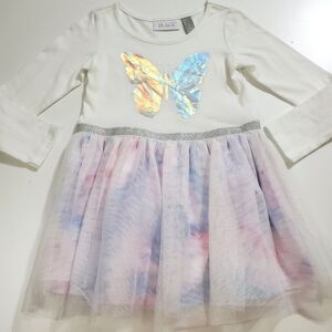 Girls Butterfly Spring Silver Shimmer Foil Pink Purple Swirl Tulle Dress 3t